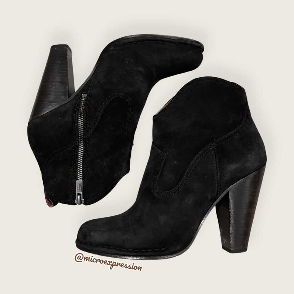 $399 Frye Mikaela Tall Black Real Suede Knee High Zip Up NYC Fall Heeled Boot